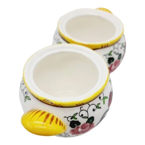 Py Early Provincial Rooster and Roses Double Condiment Jars Spoon Ucago Folk Art - Picture 8 of 9